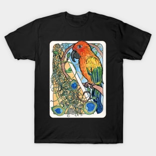 Sun Conure with Feathers and Sunflower Seeds Watercolor Print T-Shirt